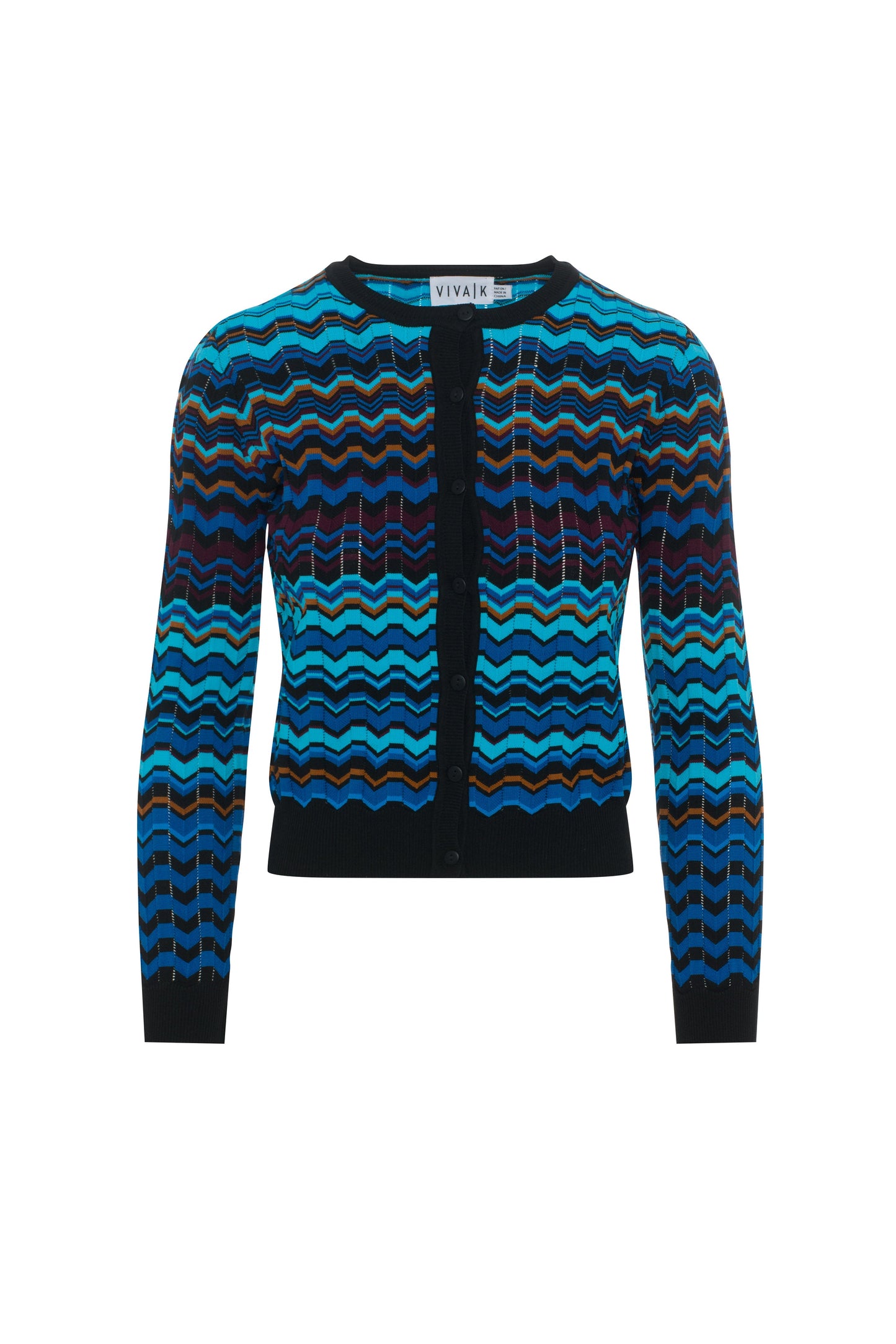 Crochet Multi Color Chevron Cardigan Light Blue Multi