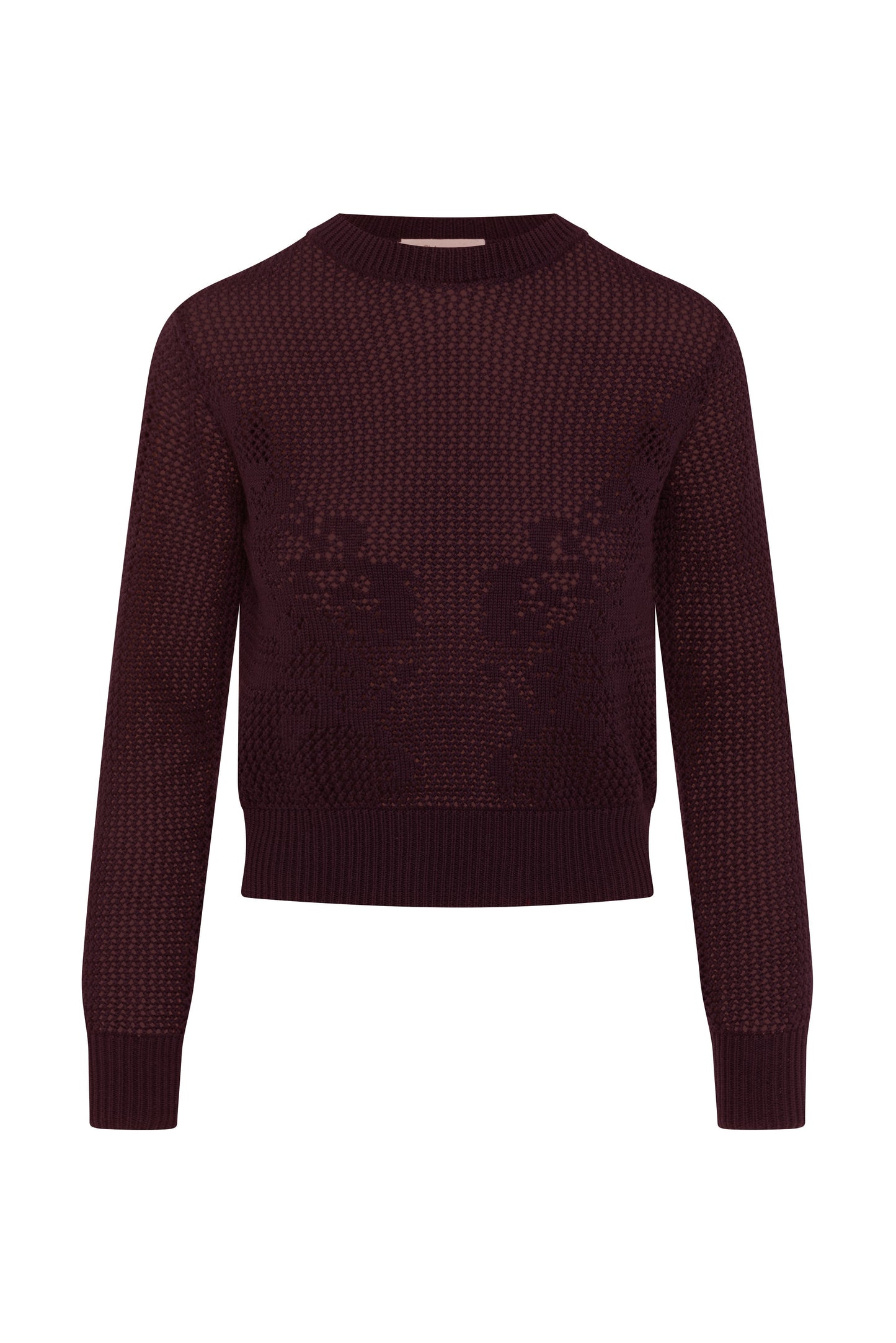Crochet Design Cropped Sweater Dark Wine