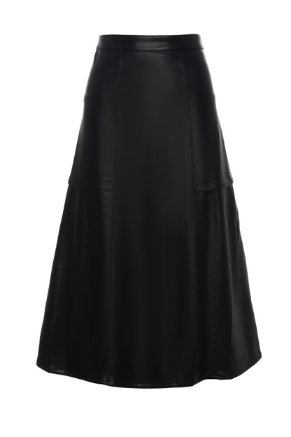 Leather Paneled Midi Skirt