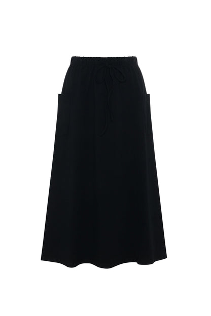 Pull On Midi Sweat Skirt Black