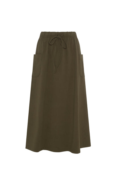 Pull On Midi Sweat Skirt Dark Olive