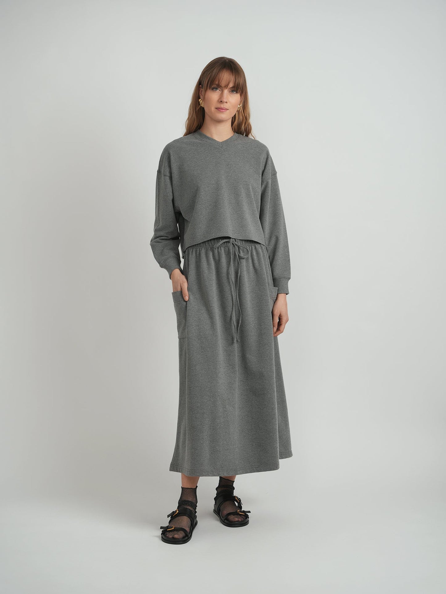 Pull On Midi Sweat Skirt