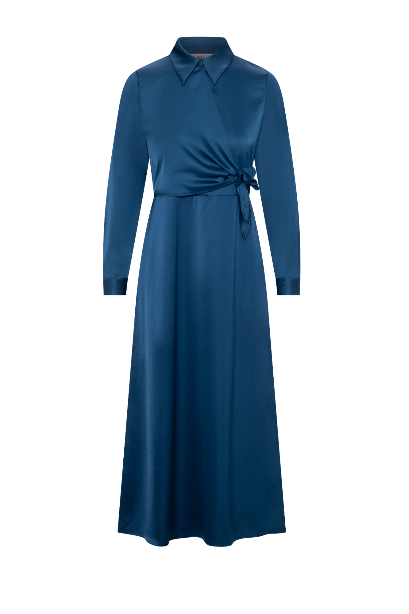 Maxi Satin Wrap Shirt Dress Midnight Blue