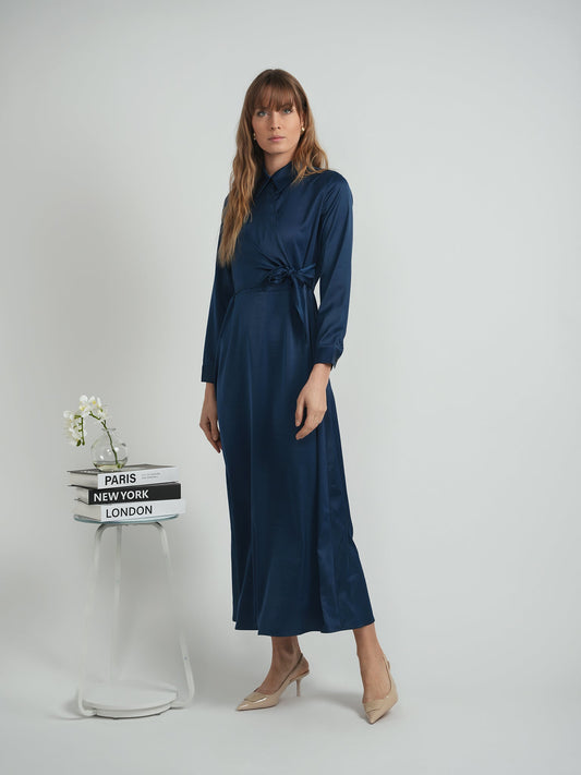 Maxi Satin Wrap Shirt Dress