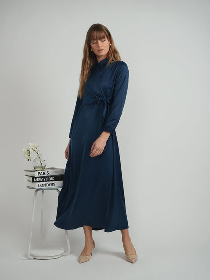 Maxi Satin Wrap Shirt Dress