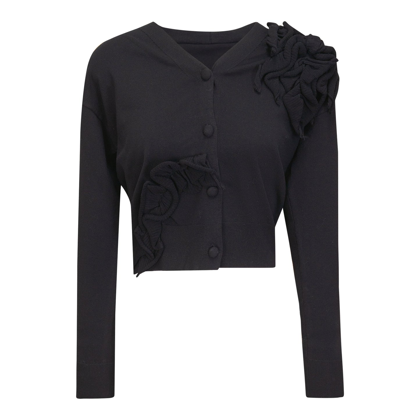Cropped Flower Cardigan Black