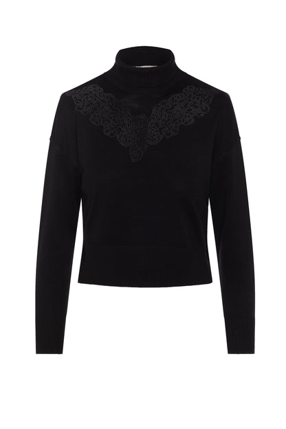 Cropped Knit Turtle Neck Black