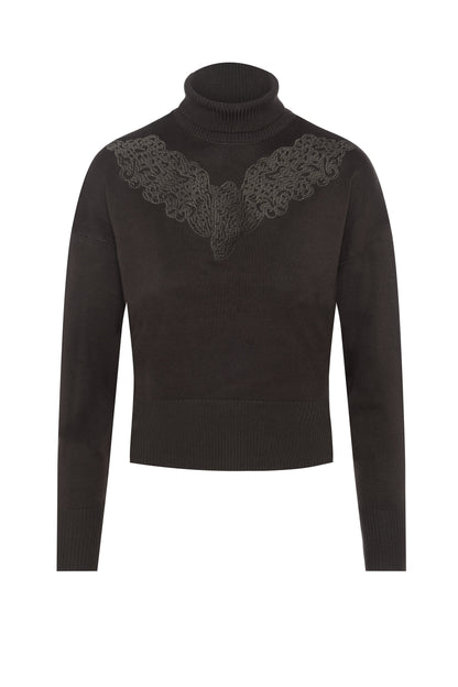 Cropped Knit Turtle Neck Dark Olive