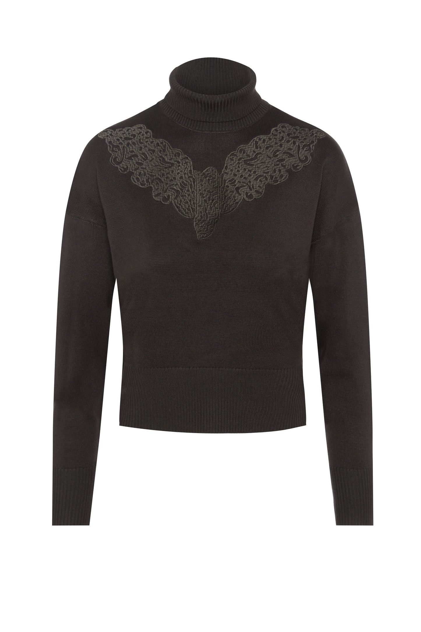 Cropped Knit Turtle Neck Dark Olive