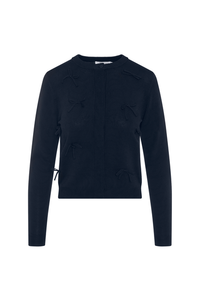 Cropped Bow Cardigan Dark Navy
