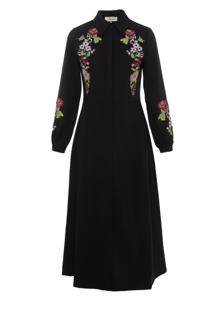Embroidered Shirt Dress Black
