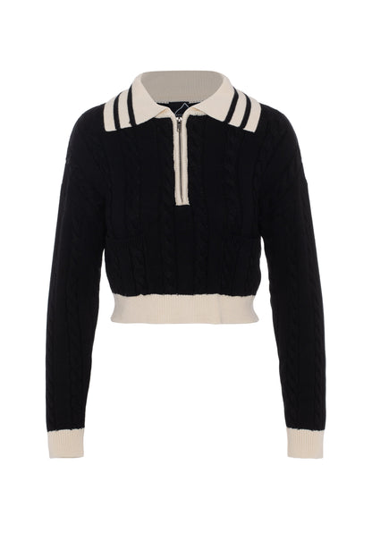 Cable Dolman Henley Sweater Black