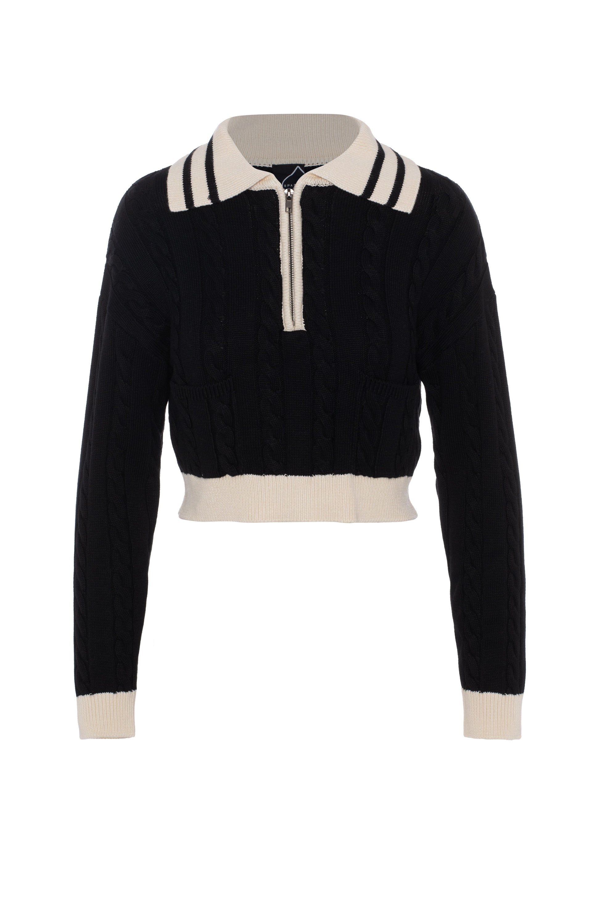 Cable Dolman Henley Sweater Black