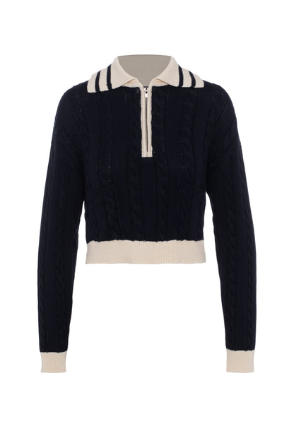 Cable Dolman Henley Sweater Dark Navy