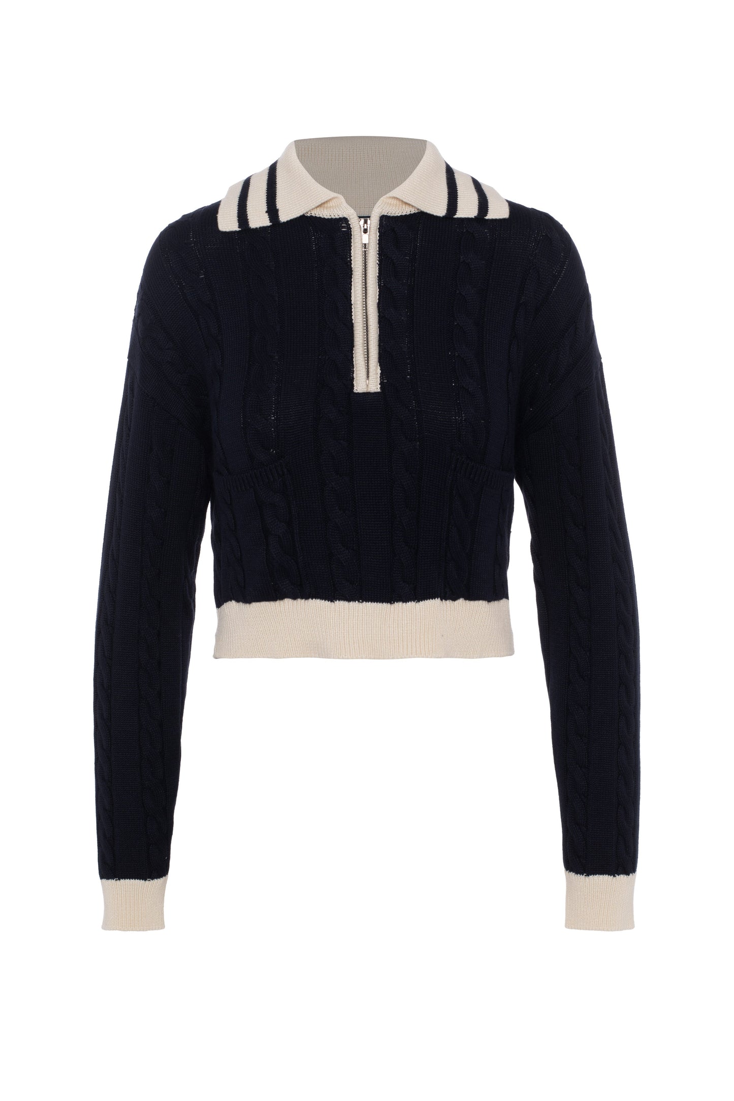 Cable Dolman Henley Sweater Dark Navy