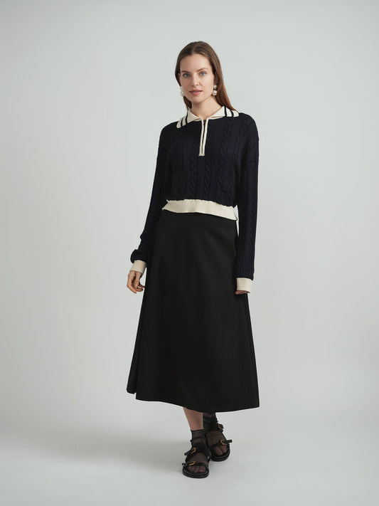 Cable Dolman Henley Sweater