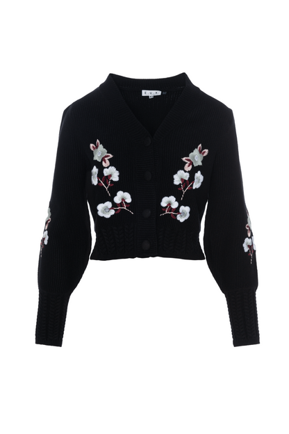Embroidered Cropped Cardigan Black