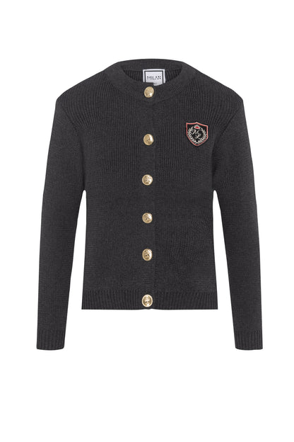 Emblem Knit Cardigan Charcoal Mix