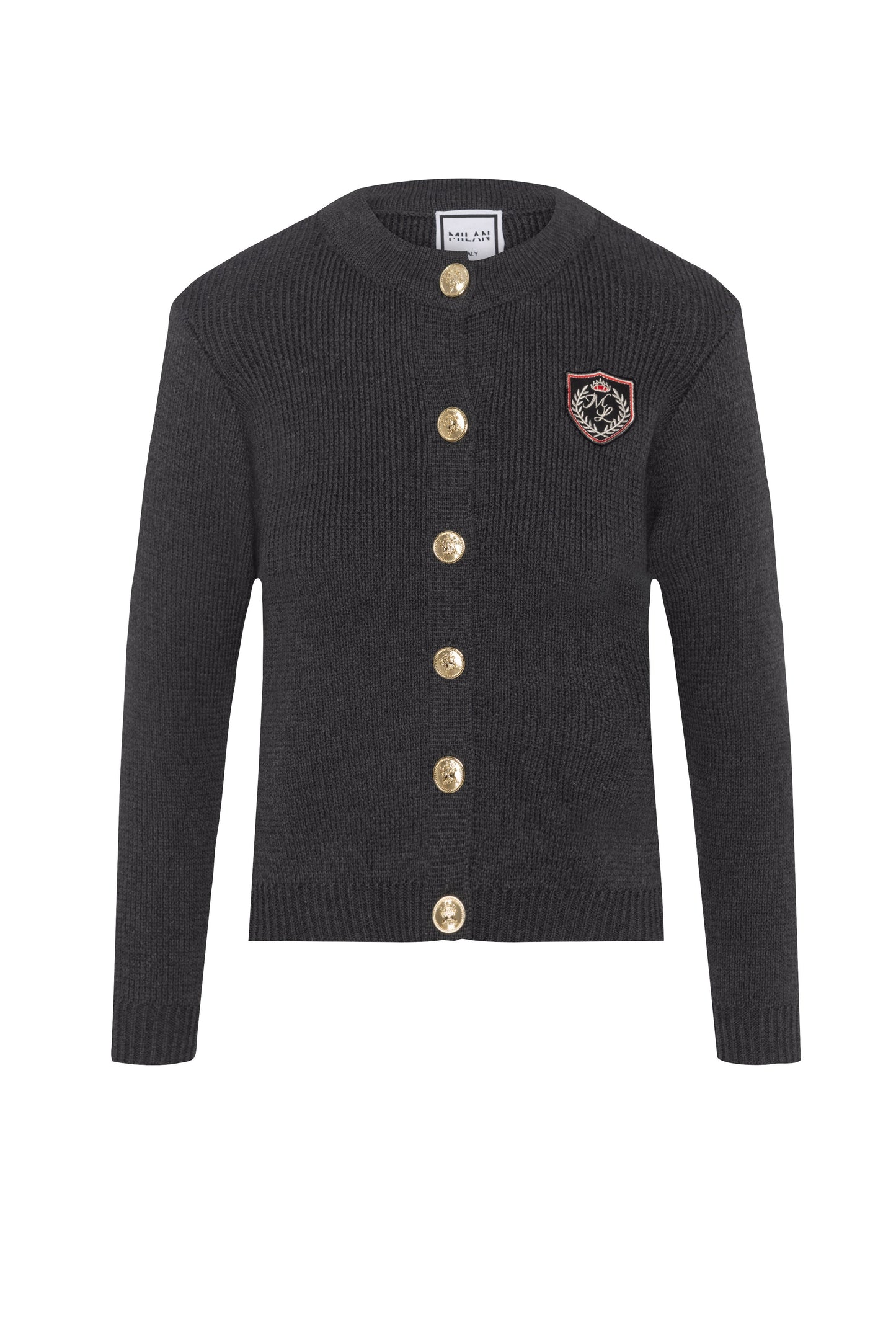 Emblem Knit Cardigan Charcoal Mix