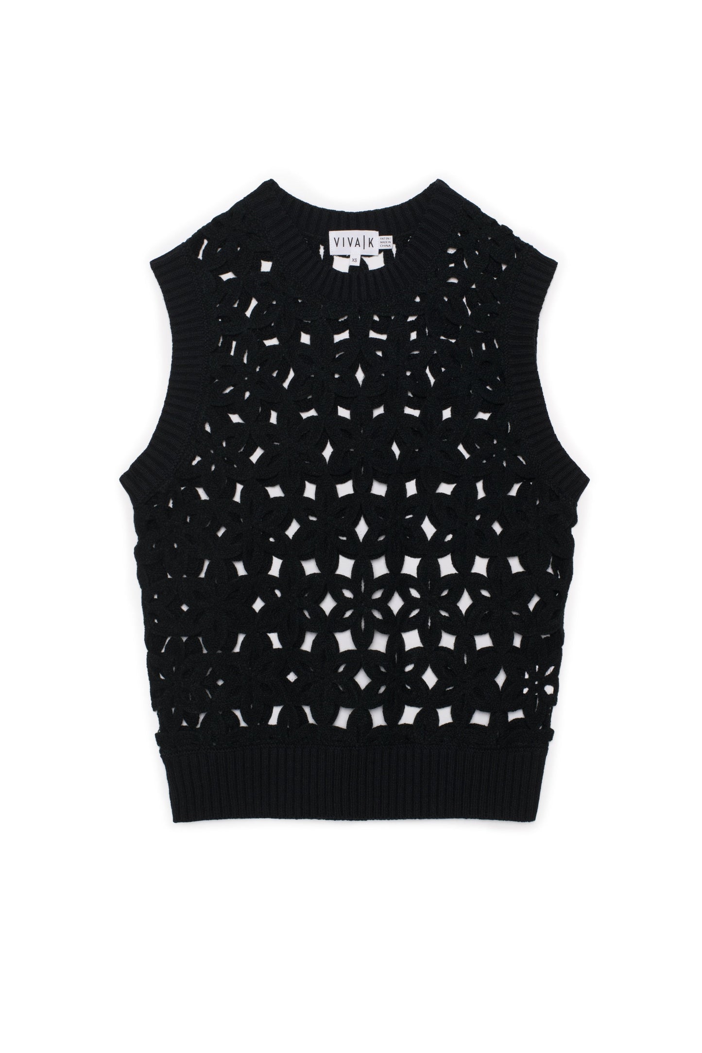Flower Crochet Knit Vest Black