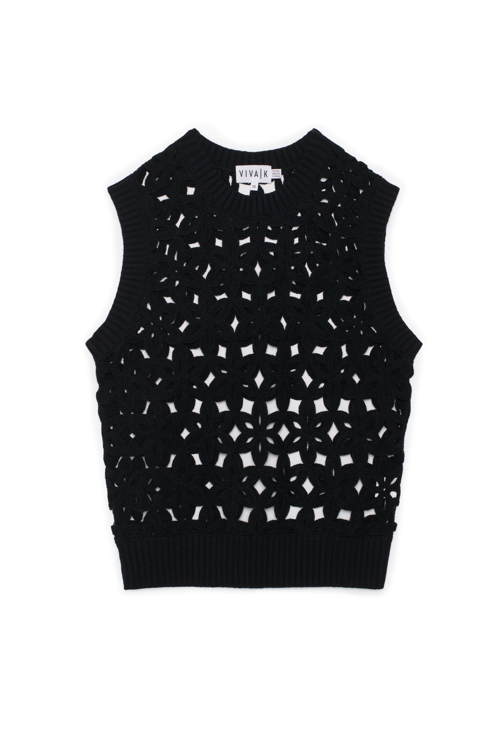 Flower Crochet Knit Vest Black