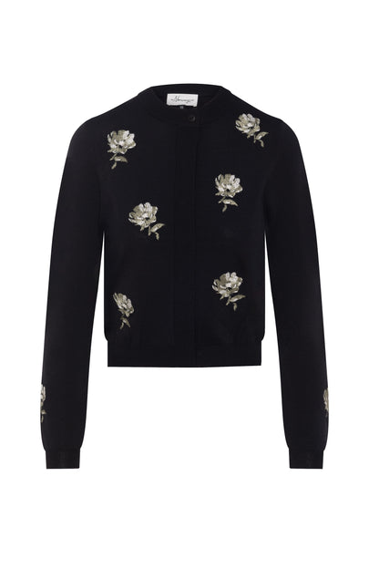 Embroidered Knit Cropped Cardigan Black Ash