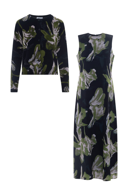 Printed Maxi Jumper Sweater Set Black Olive