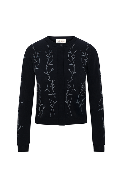 Embrodered Knit Cropped Cardigan Black