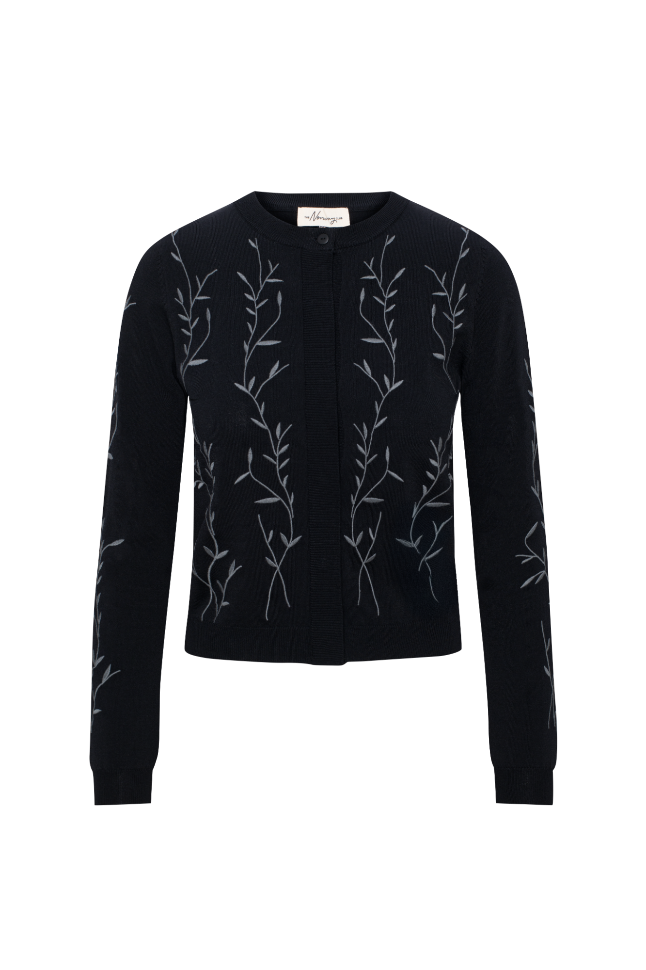 Embrodered Knit Cropped Cardigan Black