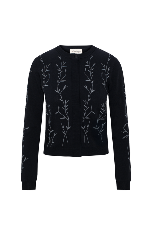 Embrodered Knit Cropped Cardigan Black