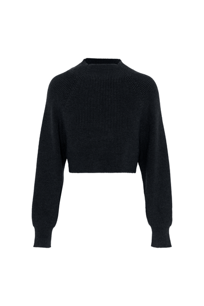 Cropped Raglan Knit Sweater Black