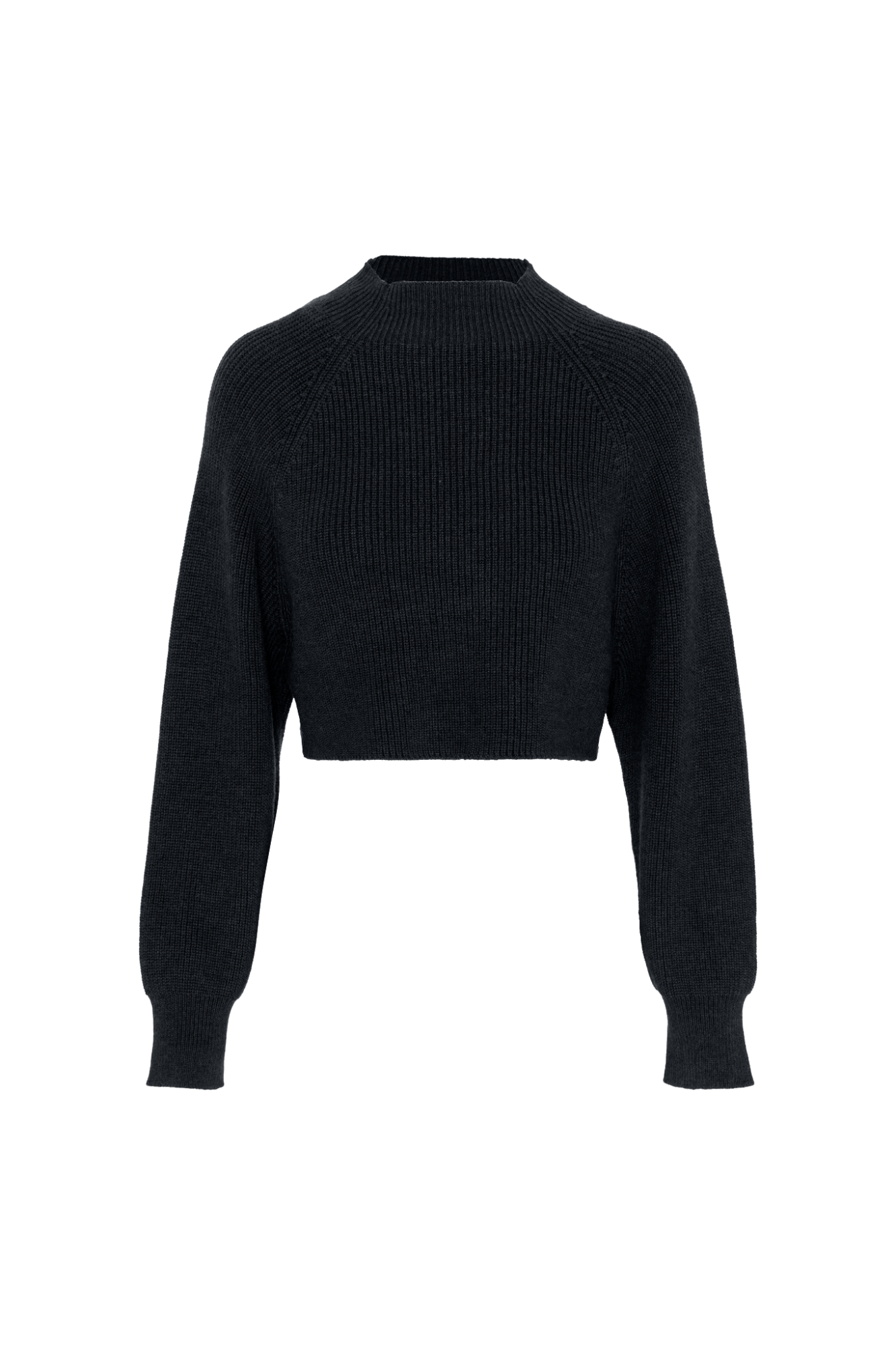 Cropped Raglan Knit Sweater Black
