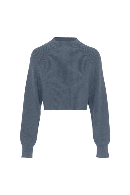 Cropped Raglan Knit Sweater Dark Grey Mix