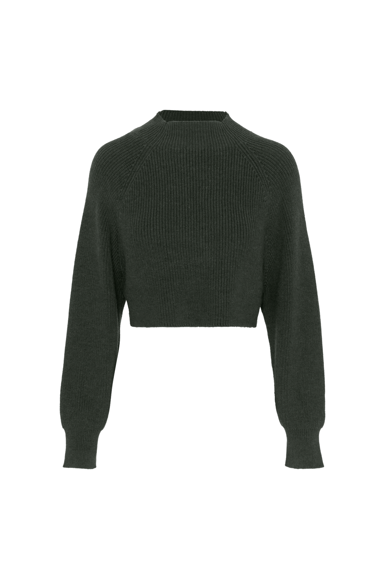 Cropped Raglan Knit Sweater Dark Olive