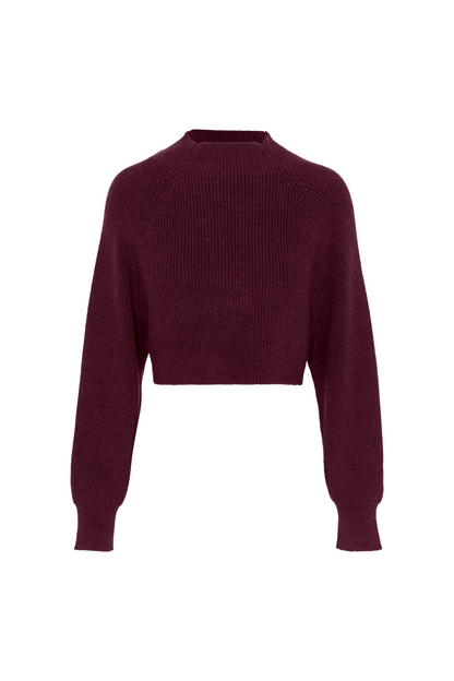 Cropped Raglan Knit Sweater Eggplant