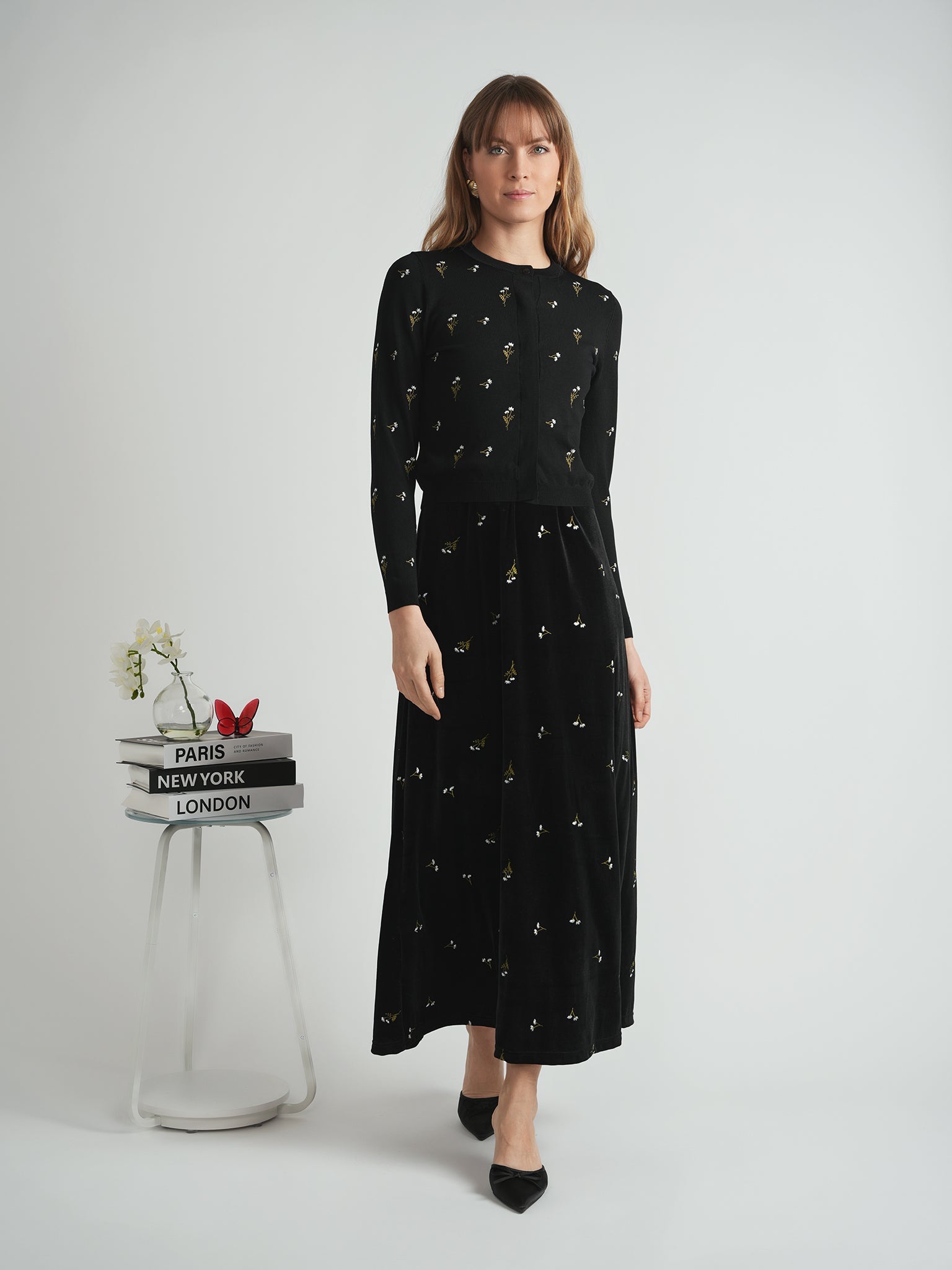 Embroidered Velour Maxi Jumper