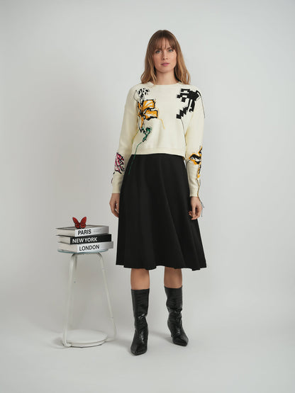 Cropped Floral Fringe Sweater