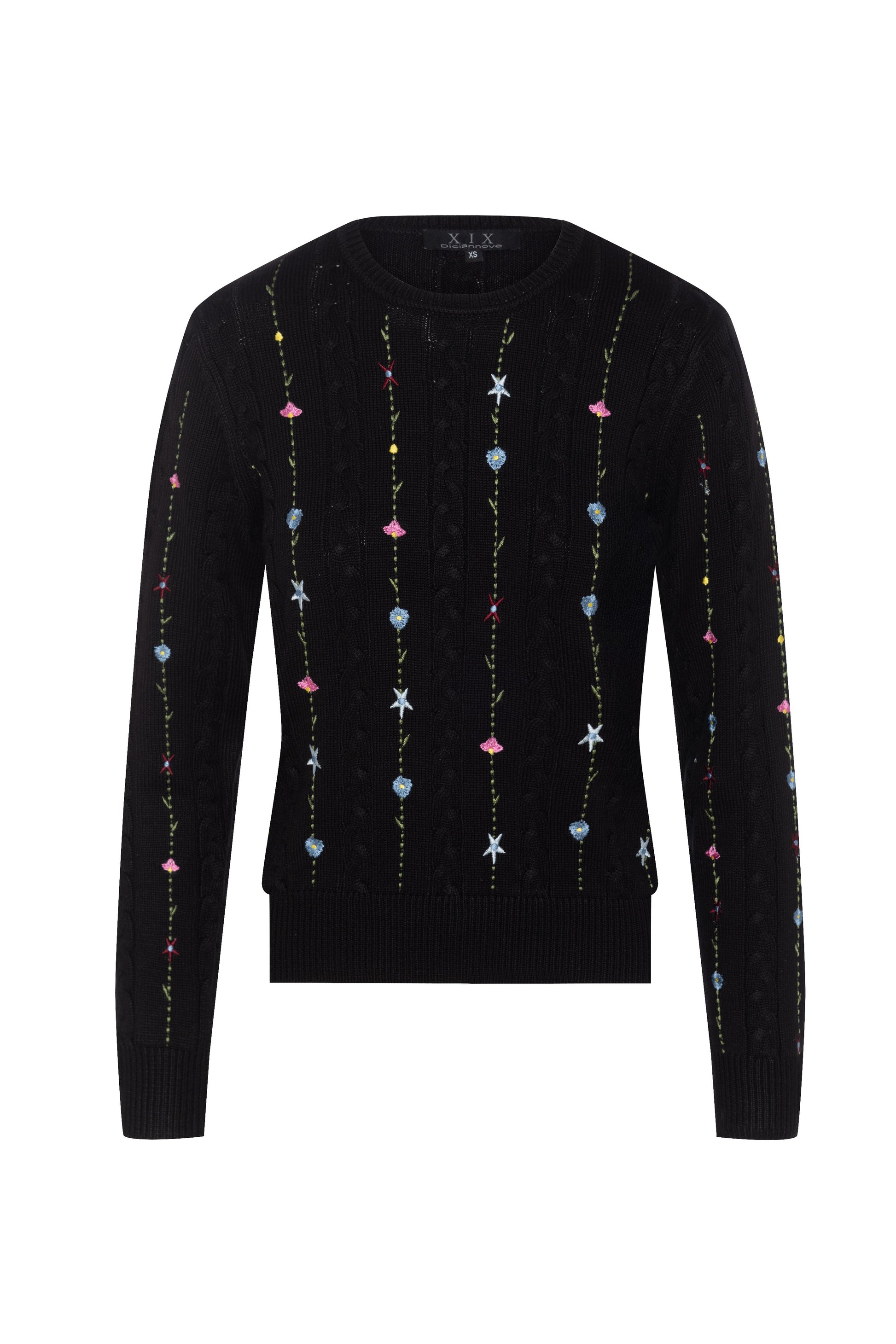 Embroidered Cable Sweater Black