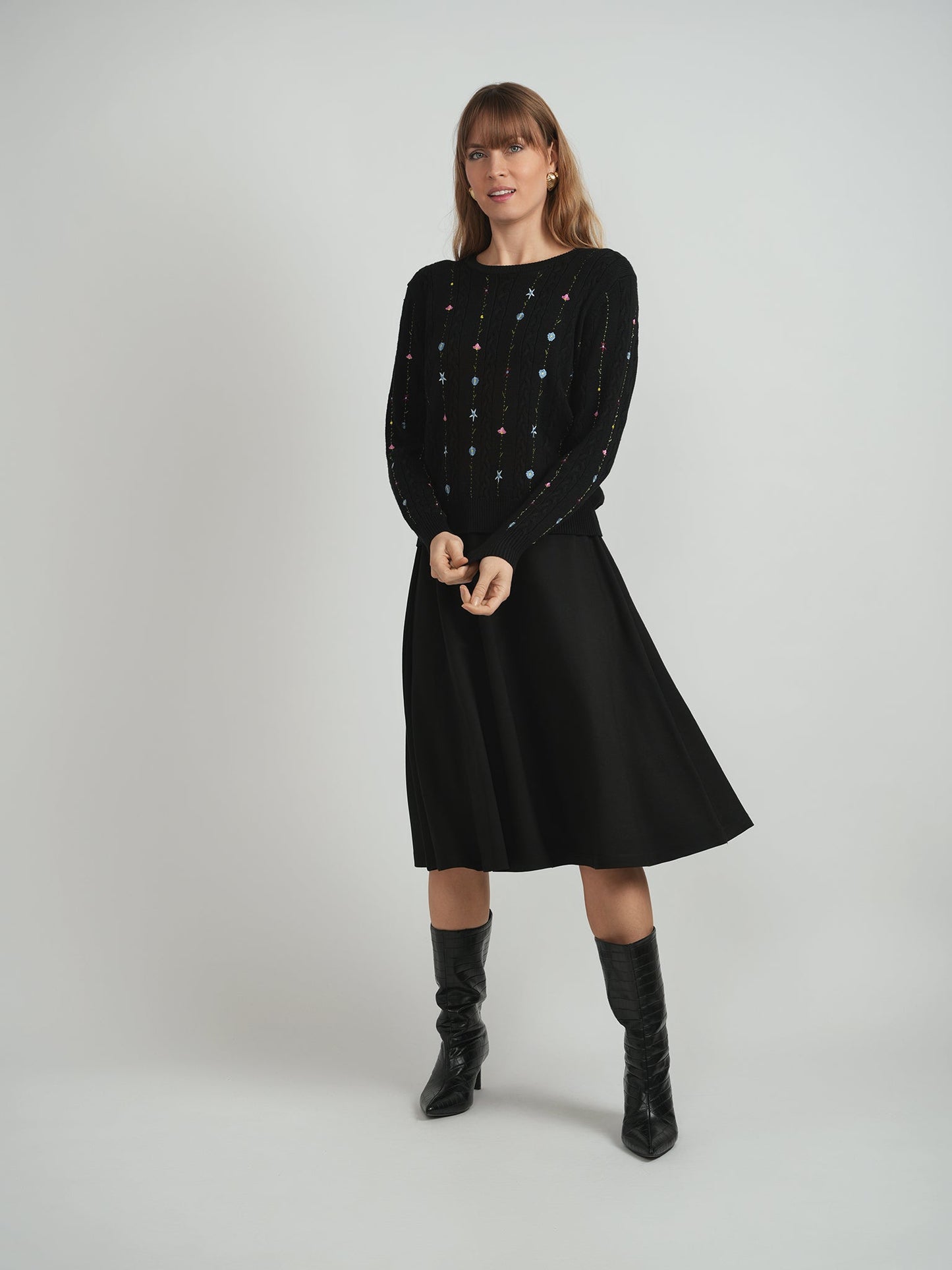 Embroidered Cable Sweater