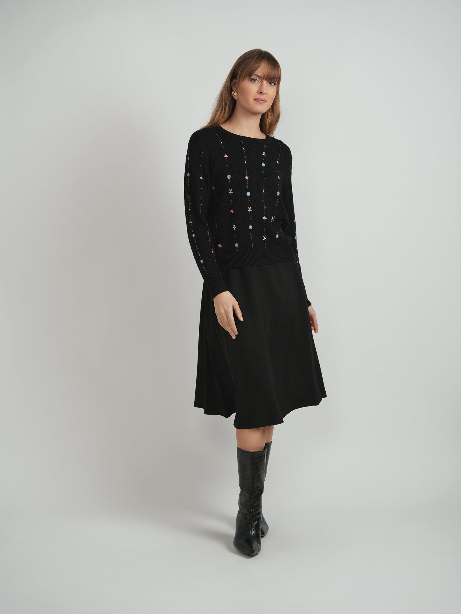 Embroidered Cable Sweater