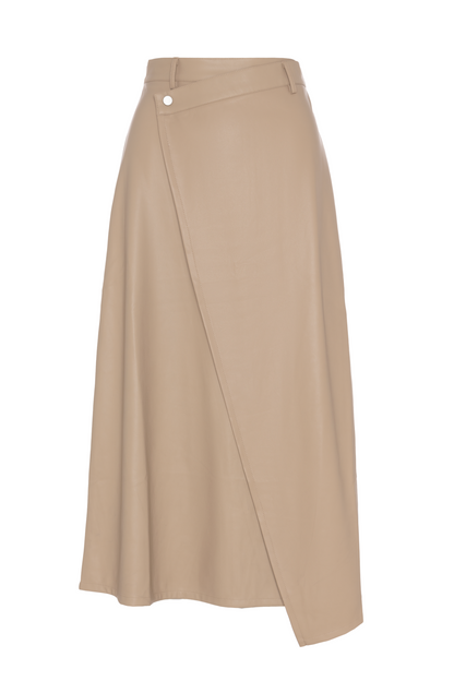 Leather Wrap Midi Skirt Oatmeal