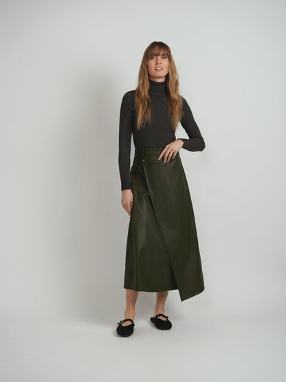 Leather Wrap Midi Skirt