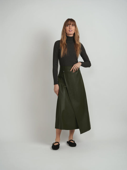 Leather Wrap Midi Skirt