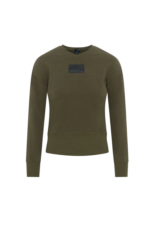 V Neck Sweat Shirt Rib Combo Dark Olive