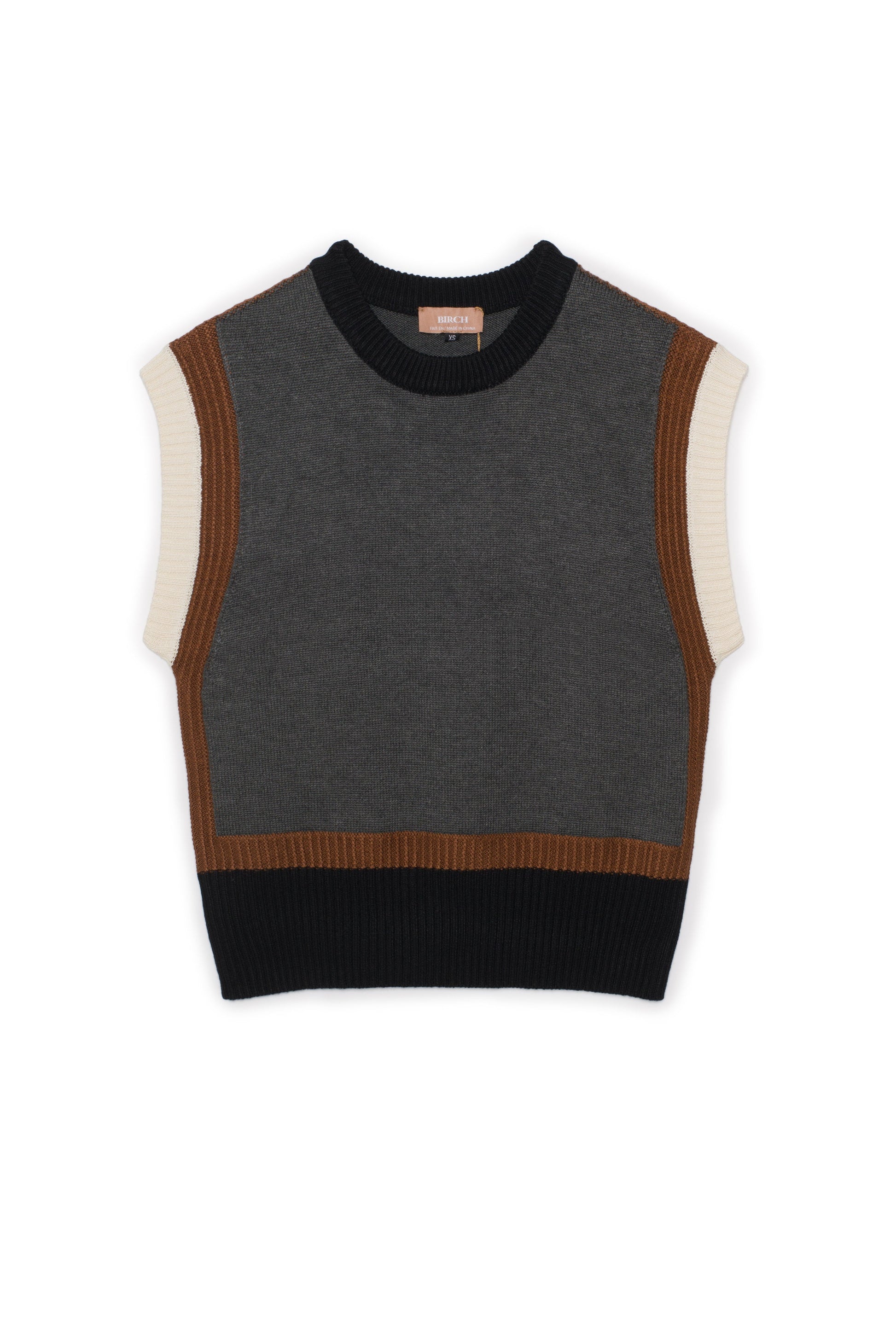 Color Blocked Knit Vest Dark Grey Mix