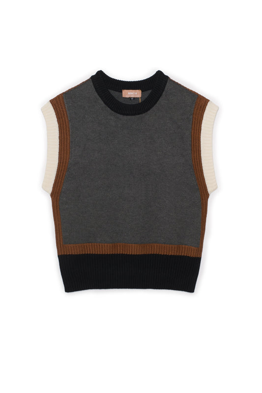 Color Blocked Knit Vest Dark Grey Mix