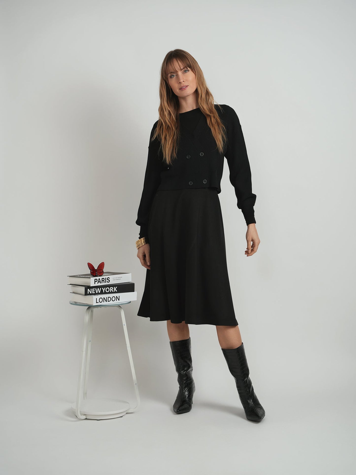 Double Breasted Cropped Knit Cardigan