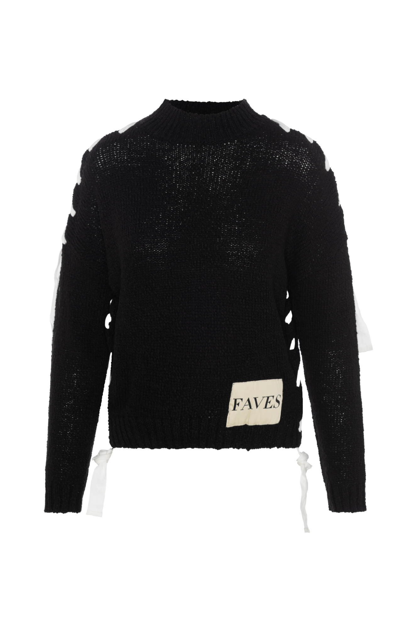 Mock Neck Ribbon Sweater Black