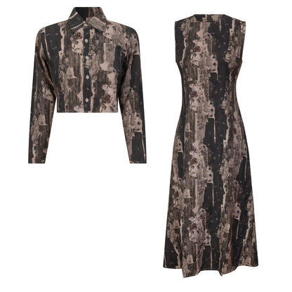 Linen Printed Jumper Set Charcoal