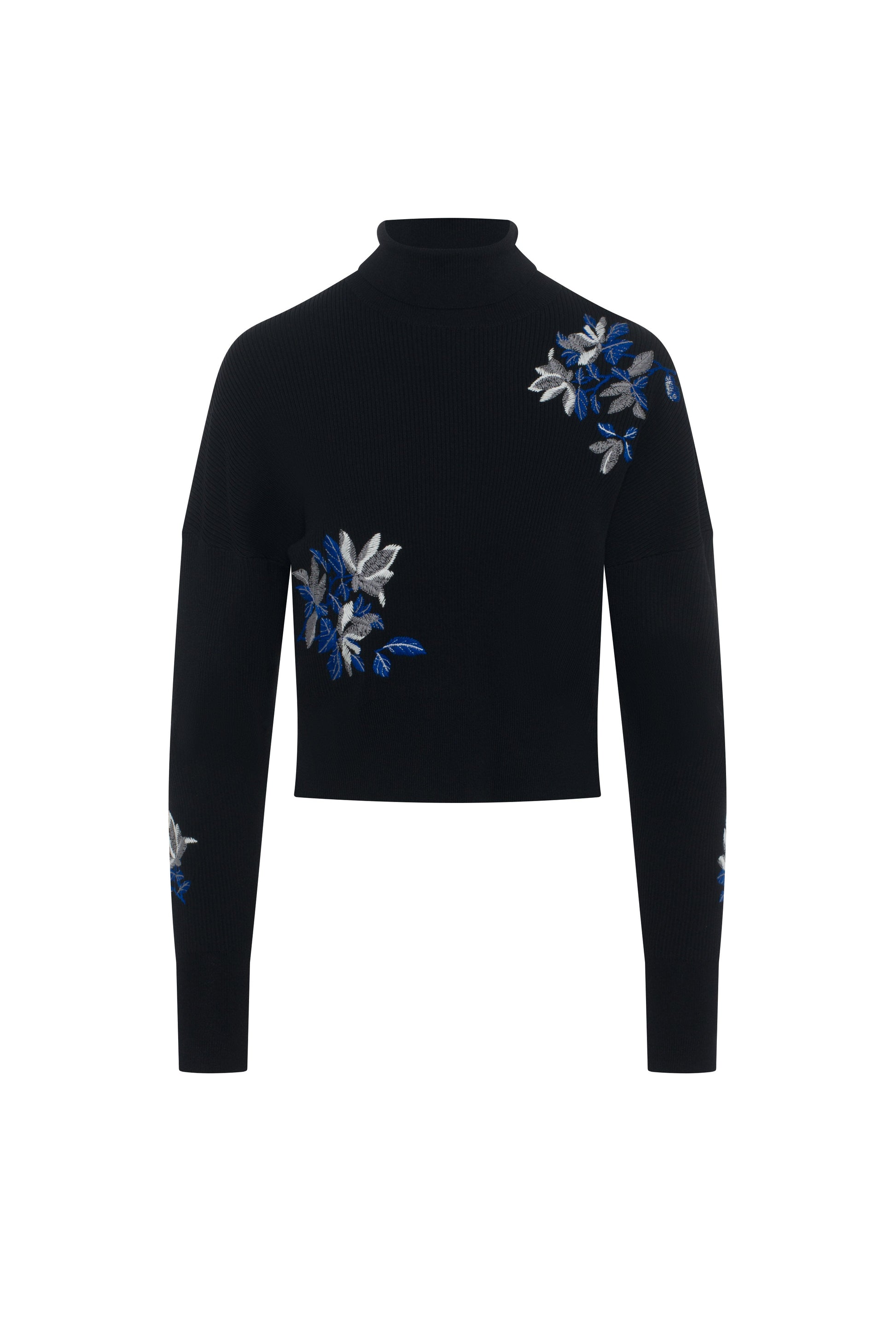 Embroidered Knit Mock Neck Black